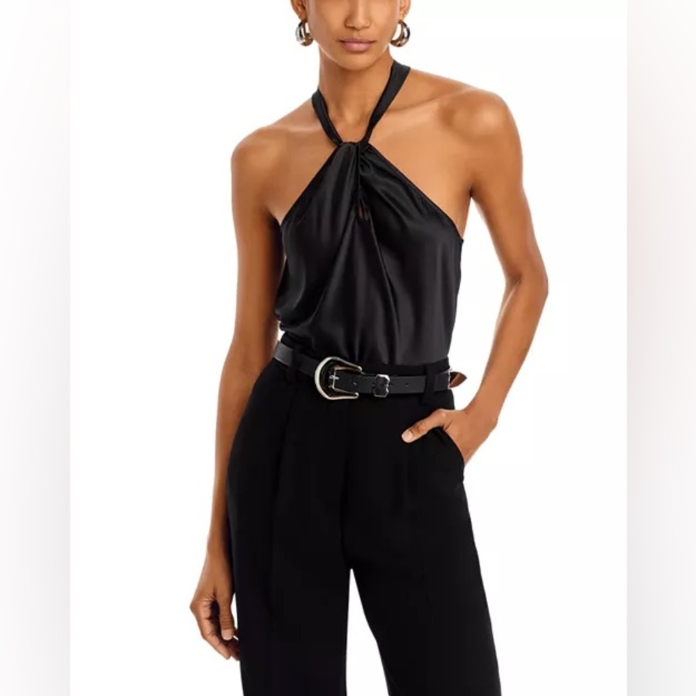 AQUA Twist Keyhole Satin Top NEW